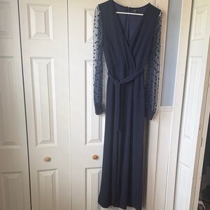 Navy Sheer Sleeve Wrap Maxi Dress